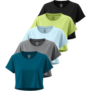 image:image5 Pack Womens Dry Fit Crop Top Workout T Shirts Short Sleeve Athletic GymSet 12