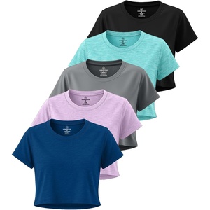 image:image5 Pack Womens Dry Fit Crop Top Workout T Shirts Short Sleeve Athletic GymSet 7