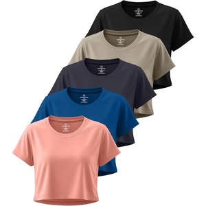image:image5 Pack Womens Dry Fit Crop Top Workout T Shirts Short Sleeve Athletic GymSet 8
