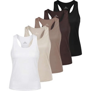 image:image5 Pack Womens Racerback Crop Tank Tops Dry Fit Workout Athletic Gym YogaSolid Black  Solid Chocolate Torte  Solid Coffee Quartz  Solid Moonbeam  Solid Bright White