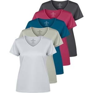 image:imageReal Essentials 5 Pack Womens DryFit Short Sleeve V Neck T Shirt Workout Fitness Yoga Top Tee Available in Plus SizeSet 13
