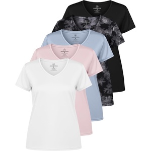 image:imageReal Essentials 5 Pack Womens DryFit Short Sleeve V Neck T Shirt Workout Fitness Yoga Top Tee Available in Plus SizeSet 16