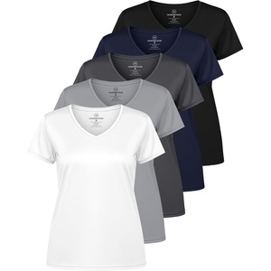 image:imageReal Essentials 5 Pack Womens DryFit Short Sleeve V Neck T Shirt Workout Fitness Yoga Top Tee Available in Plus SizeSet 19