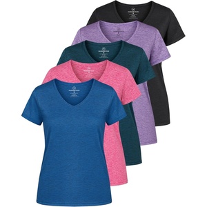 image:imageReal Essentials 5 Pack Womens DryFit Short Sleeve V Neck T Shirt Workout Fitness Yoga Top Tee Available in Plus SizeSet 7