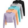 image:image5 Pack Womens Dry Fit Long Sleeve Crop Tops Workout Athletic Crew Neck TeeSet 2