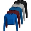 image:image5 Pack Womens Dry Fit Long Sleeve Crop Tops Workout Athletic Crew Neck TeeSet 9