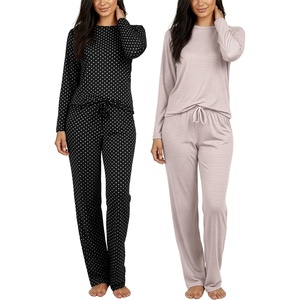 image:image2 Pack Womens Pajama Sets Long Sleeve Sleepwear Comfy Cute Loungewear PJSet C Black  Pink