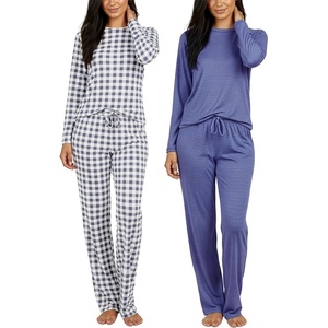 image:image2 Pack Womens Pajama Sets Long Sleeve Sleepwear Comfy Cute Loungewear PJSet D Blue  Charcoal