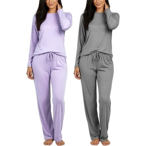 image:image2 Pack Womens Pajama Sets Long Sleeve Sleepwear Comfy Cute Loungewear PJSet E Purple  Black