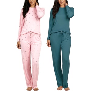 image:image2 Pack Womens Pajama Sets Long Sleeve Sleepwear Comfy Cute Loungewear PJSet F Green  Pink