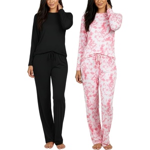 image:image2 Pack Womens Pajama Sets Long Sleeve Sleepwear Comfy Cute Loungewear PJSet H Black  Pink