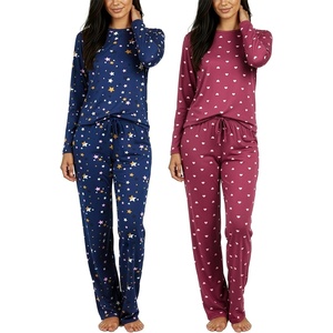 image:image2 Pack Womens Pajama Sets Long Sleeve Sleepwear Comfy Cute Loungewear PJSet L Burgundy  Blue