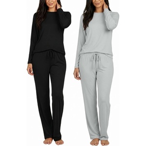 image:image2 Pack Womens Pajama Sets Long Sleeve Sleepwear Comfy Cute Loungewear PJSet M Black  Dawn Blue