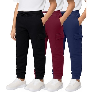 image:image3 Pack Boys Cotton Cargo Fleece Joggers Sweatpants Pockets Athletic KidsSet 3