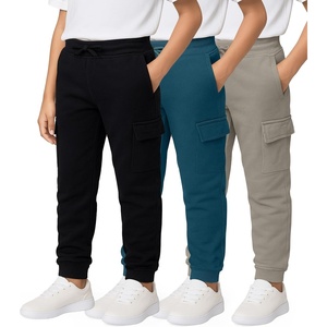 image:image3 Pack Boys Cotton Cargo Fleece Joggers Sweatpants Pockets Athletic KidsSet 4