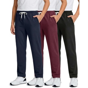 image:image3 Pack Boys French Terry Sweatpants Open Bottom Joggers Kids SchoolBlack  Burgundy  Navy
