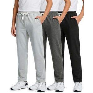 image:image3 Pack Boys French Terry Sweatpants Open Bottom Joggers Kids SchoolBlack  Charcoal  Dawn Blue
