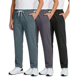 image:image3 Pack Boys French Terry Sweatpants Open Bottom Joggers Kids SchoolBlack  Charcoal  Stormy Weather