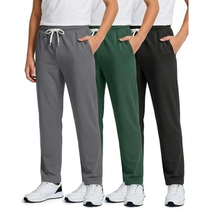 image:image3 Pack Boys French Terry Sweatpants Open Bottom Joggers Kids SchoolBlack  Hunter Green  Quite Shade