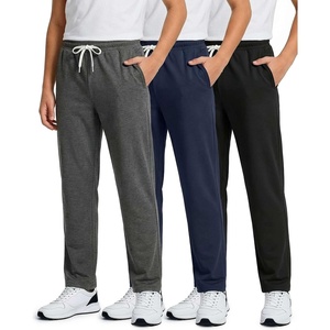 image:image3 Pack Boys French Terry Sweatpants Open Bottom Joggers Kids SchoolBlack  Navy  Charcoal