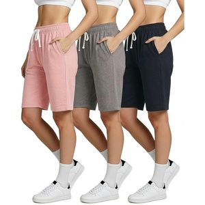 image:image3 Pack Womens 9 French Terry Bermuda Shorts Athletic Lounge Yoga PocketsSet 2
