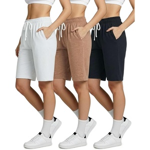 image:image3 Pack Womens 9 French Terry Bermuda Shorts Athletic Lounge Yoga PocketsSet 3