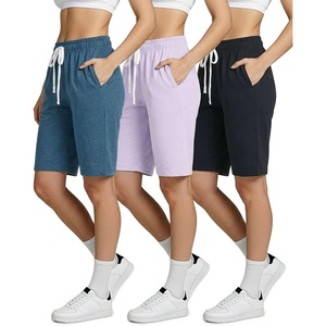 image:image3 Pack Womens 9 French Terry Bermuda Shorts Athletic Lounge Yoga PocketsSet 4