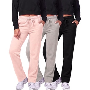 image:image3 Pack Womens Fleece Sweatpants Open Bottom Lounge Sweats Workout PocketsSet 2