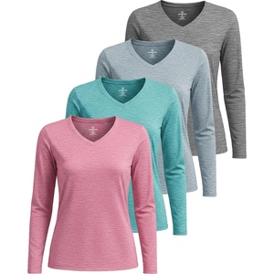 image:image4 Pack Womens Dry Fit Long Sleeve V Neck Tops Workout Athletic Tees ShirtsSet 1