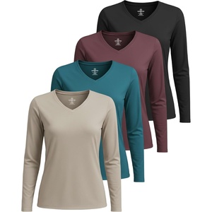 image:image4 Pack Womens Dry Fit Long Sleeve V Neck Tops Workout Athletic Tees ShirtsSet 10