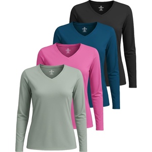 image:image4 Pack Womens Dry Fit Long Sleeve V Neck Tops Workout Athletic Tees ShirtsSet 2
