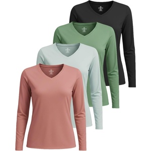 image:image4 Pack Womens Dry Fit Long Sleeve V Neck Tops Workout Athletic Tees ShirtsSet 4