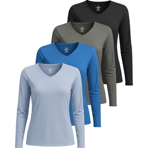 image:image4 Pack Womens Dry Fit Long Sleeve V Neck Tops Workout Athletic Tees ShirtsSet 7