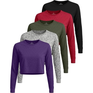 image:image5 Pack Womens Dry Fit Long Sleeve Crop Tops Workout Athletic Crew Neck TeeSet 1