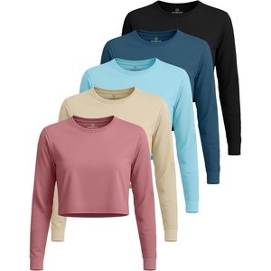 image:image5 Pack Womens Dry Fit Long Sleeve Crop Tops Workout Athletic Crew Neck TeeSet 10