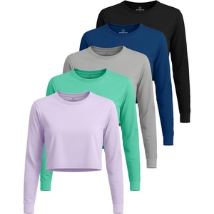 image:image5 Pack Womens Dry Fit Long Sleeve Crop Tops Workout Athletic Crew Neck TeeSet 11