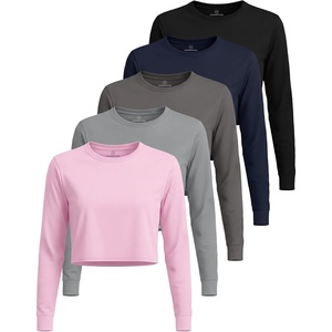image:image5 Pack Womens Dry Fit Long Sleeve Crop Tops Workout Athletic Crew Neck TeeSet 14