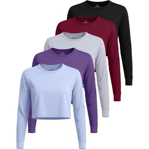 image:image5 Pack Womens Dry Fit Long Sleeve Crop Tops Workout Athletic Crew Neck TeeSet 6