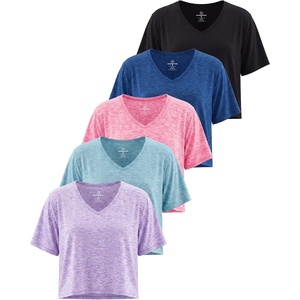 image:image5 Pack Womens V Neck Crop Tops Short Sleeve Athletic Workout Gym T ShirtsSet 2