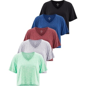 image:image5 Pack Womens V Neck Crop Tops Short Sleeve Athletic Workout Gym T ShirtsSet 5