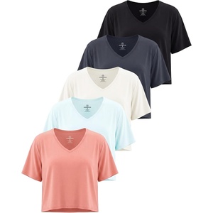 image:image5 Pack Womens V Neck Crop Tops Short Sleeve Athletic Workout Gym T ShirtsSet 6