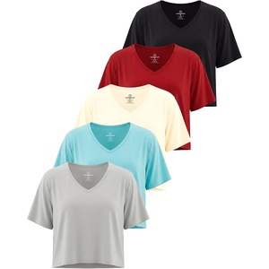 image:image5 Pack Womens V Neck Crop Tops Short Sleeve Athletic Workout Gym T ShirtsSet 7