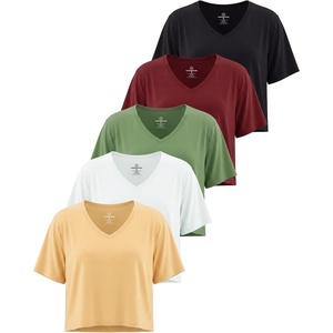 image:image5 Pack Womens V Neck Crop Tops Short Sleeve Athletic Workout Gym T ShirtsSet 8