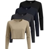 image:image4 Pack Womens Cotton Crop Tops Long Sleeve Cropped Tshirts Crew Neck TeesSet 1