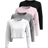 image:image4 Pack Womens Cotton Crop Tops Long Sleeve Cropped Tshirts Crew Neck TeesSet 10