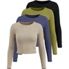 image:image4 Pack Womens Cotton Rib Crop Tops Long Sleeve Cropped Tees Crew Neck FallSet 8