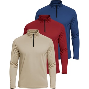 image:image3 Pack Mens Dry Fit Quarter Zip Long Sleeve Athletic Workout Golf ShirtsSet M
