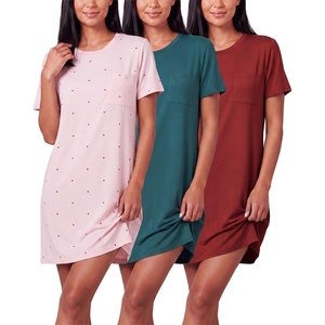 image:image3 Pack Womens Nightgowns Short Sleeve Sleep Shirts Nightshirt Pajama DressSet D