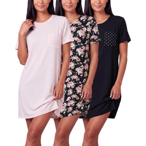 image:image3 Pack Womens Nightgowns Short Sleeve Sleep Shirts Nightshirt Pajama DressSet E