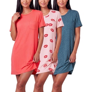 image:image3 Pack Womens Nightgowns Short Sleeve Sleep Shirts Nightshirt Pajama DressSet G